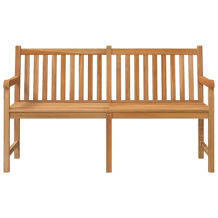 Furnicato Gartenbank Teak-Hartholz lackiert - B x T x H: 150 x 60 x 90 cm, Braun - Hellbraune Gartenbank aus Holz mit Lattenrostsitz, Rückenlehne und Armlehnen.