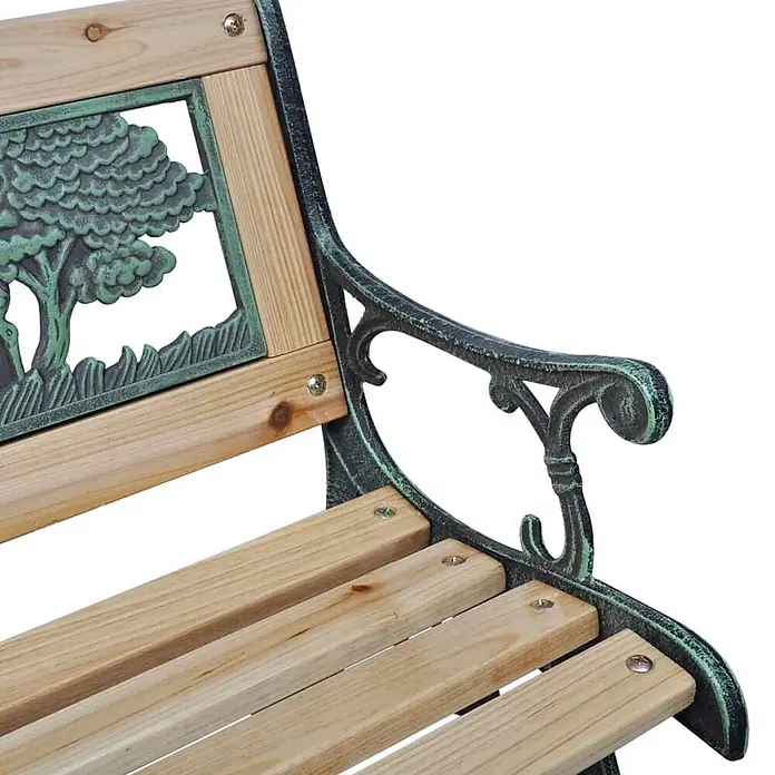 Furnicato Gartenbank Bronze-Optik Holz - B x T x H: 84 x 37 x 50 cm, Braun - Gartenbank mit dunkelgrünem Gusseisengestell mit Baumdesign und hellen Holzlatten.