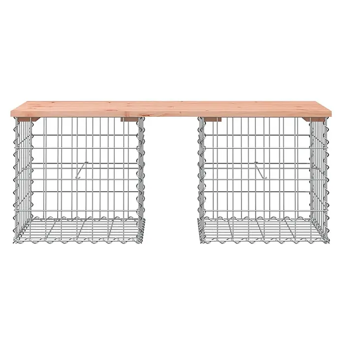 Furnicato Gartenbank Douglasien-Massivholz - B x T x H: 103 x 44 x 42 cm, Natürliches Douglasie - Gabionenbank mit zwei Drahtgitterkörben und heller Holzplatte.