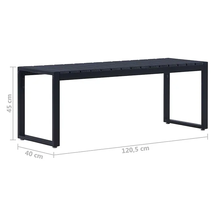 Furnicato Gartenbank PS-Platte Eisen - B x T x H: 120,5 x 40 x 45 cm, Schwarz - Dunkelgraue Outdoor-Sitzbank mit Lattenrost und Metallrahmen, 120,5 cm lang, 40 cm tief, 45 cm hoch.