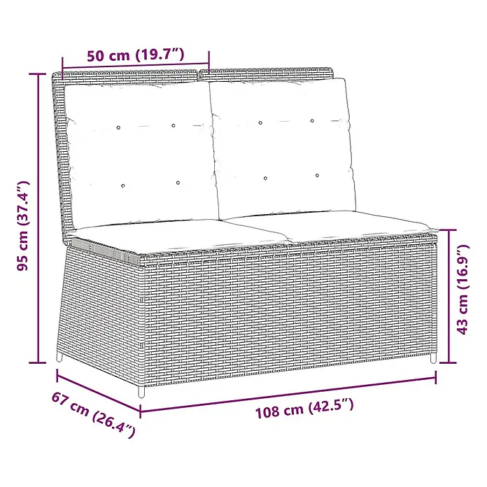 Furnicato Gartenbank Poly-Rattan - B x T x H: 108 x 110 x 95 cm, Schwarz und Cremeweiß - Zweisitziges Outdoor-Sofa aus geflochtenem Rattan-Optik-Material mit hellen Kissen.