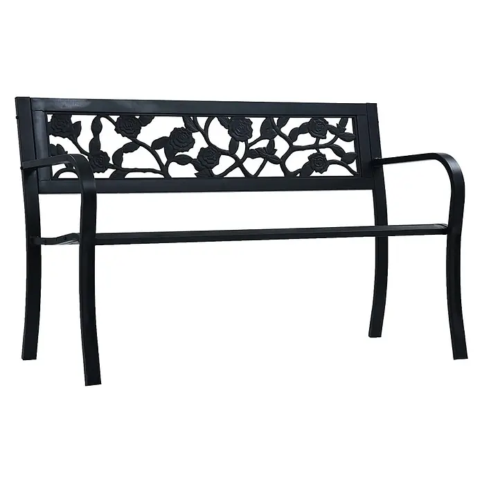 Furnicato Gartenbank pulverbeschichtet - B x T x H: 125 x 53 x 77 cm, Schwarz - Schwarze Metall-Gartenbank mit dekorativem Rosenmuster an der Rückenlehne.