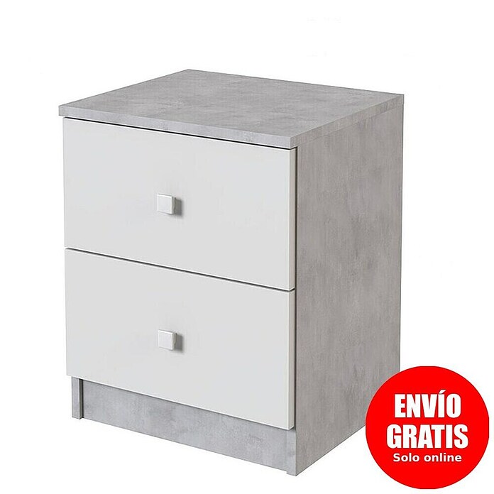 Meka Block Mesita de noche K-635 (L x An x Al: 35 x 40,2 x 49,6 cm, Cemento Grey/Blanco Liso, Número de cajones: 2 ud.) | BAUHAUS