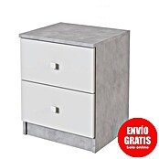 Meka Block Mesita de noche K-635 (L x An x Al: 35 x 40,2 x 49,6 cm, Cemento Grey/Blanco Liso, Número de cajones: 2 ud.) | BAUHAUS