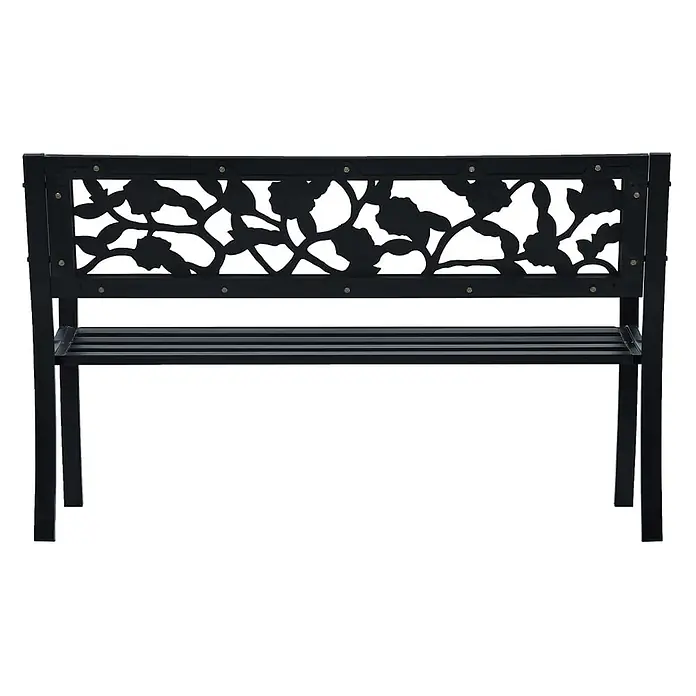 Furnicato Gartenbank pulverbeschichtet - B x T x H: 125 x 53 x 77 cm, Schwarz - Schwarze Metall-Gartenbank mit Blumenmuster-Rückenlehne und Lattenrostsitz.