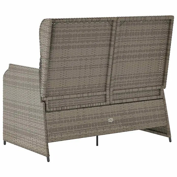 Furnicato Gartenbank - Grau - Rück- und Seitenansicht eines braun-grauen 2-Sitzer-Gartensofas aus Polyrattan mit schwarzen Beinen.