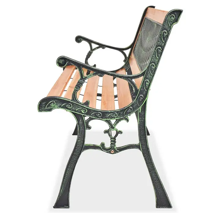 Furnicato Gartenbank - B x T x H: 51 x 122 x 73 cm, Braun - Gartenbank mit dunkelgrünem, patiniertem Gusseisengestell und naturfarbenen Holzlatten.