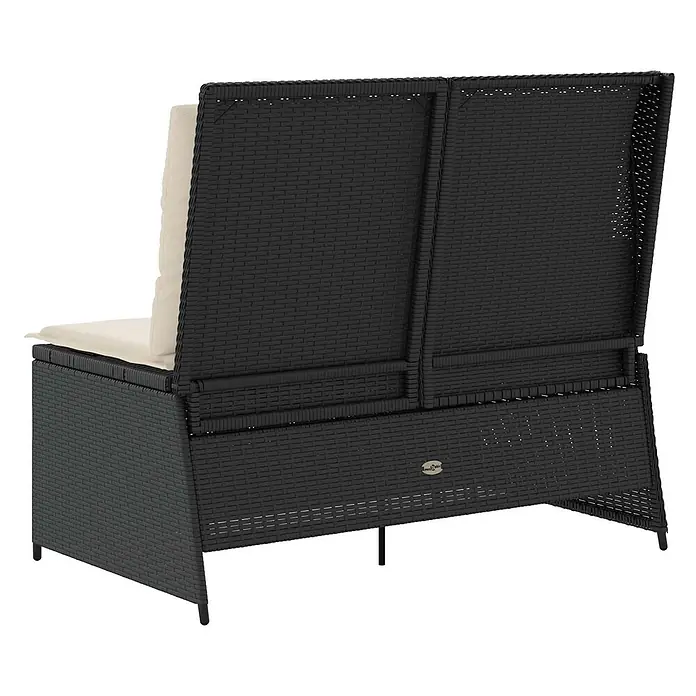 Furnicato Gartenbank Poly-Rattan - B x T x H: 108 x 110 x 95 cm, Schwarz und Cremeweiß - Schwarze Rattan-Gartenbank mit cremefarbenen Kissen. Bequeme Sitzgelegenheit für draußen.