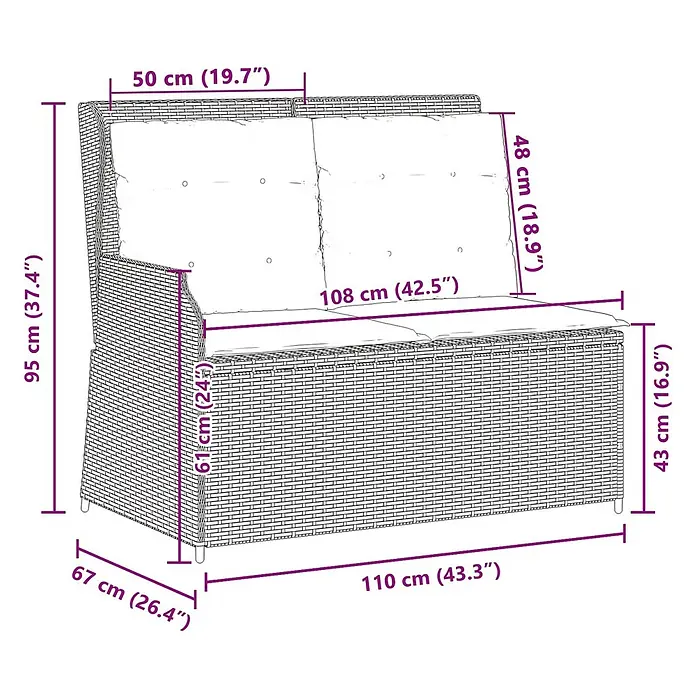 Furnicato Gartenbank Poly-Rattan - B x T x H: 108 x 110 x 95 cm, Hellgrau - Zweisitzer-Gartensofa in Rattan-Optik mit Polstern.