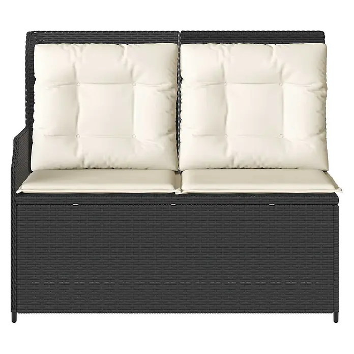 Furnicato Gartenbank Poly-Rattan - B x T x H: 108 x 110 x 95 cm, Schwarz und Cremeweiß - Zweisitziges dunkelgraues Rattan-Gartensofa mit cremefarbenen Kissen und integriertem Stauraum.