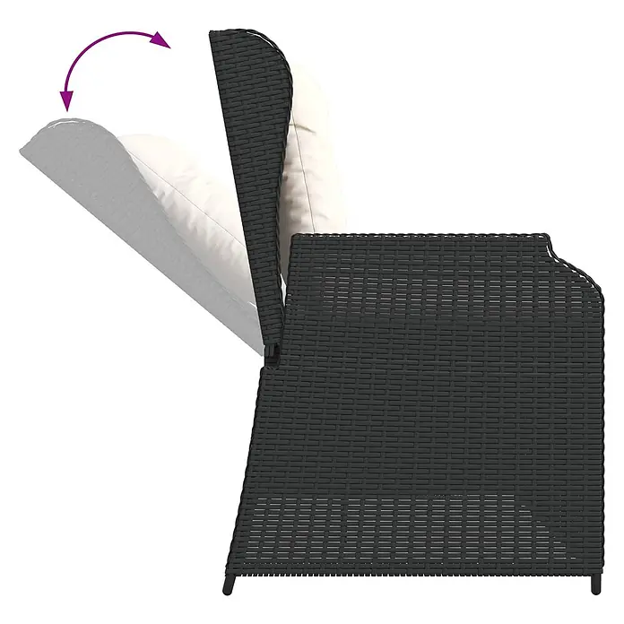 Furnicato Gartenbank Poly-Rattan - B x T x H: 108 x 110 x 95 cm, Schwarz und Cremeweiß - Dunkelgraue Polyrattan-Gartenliege mit cremefarbenem Kissen und verstellbarer Rückenlehne.