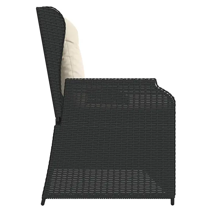 Furnicato Gartenbank Poly-Rattan - B x T x H: 108 x 110 x 95 cm, Schwarz und Cremeweiß - Seitenansicht eines dunkelgrauen Rattan-Gartensessels mit beigem Kissen.