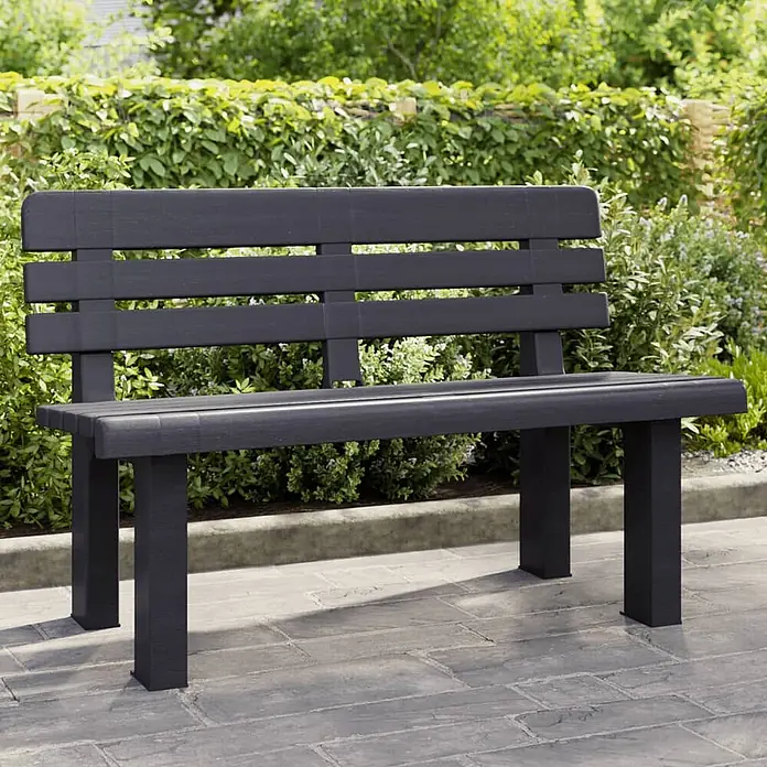 Furnicato Gartenbank Polypropylen Anthrazit - B x T x H: 52 x 110 x 71 cm, Anthrazit - Dunkelgraue Gartenbank.