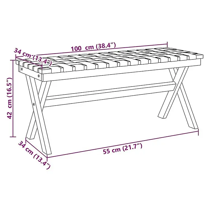 Furnicato Gartenbank Akazien-Massivholz geölt - B x T x H: 34 x 100 x 42 cm, Rot - Holzbank mit geflochtener Sitzfläche, Maße: 100 cm Länge, 34 cm Sitzbreite, 55 cm Gesamttiefe, 42 cm Höhe.