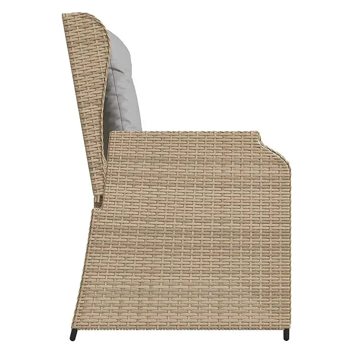 Furnicato Gartenbank Poly-Rattan - B x T x H: 108 x 110 x 95 cm, Beige und Grau - Seitenansicht eines beigen Korbsessels mit einem grauen Kissen.