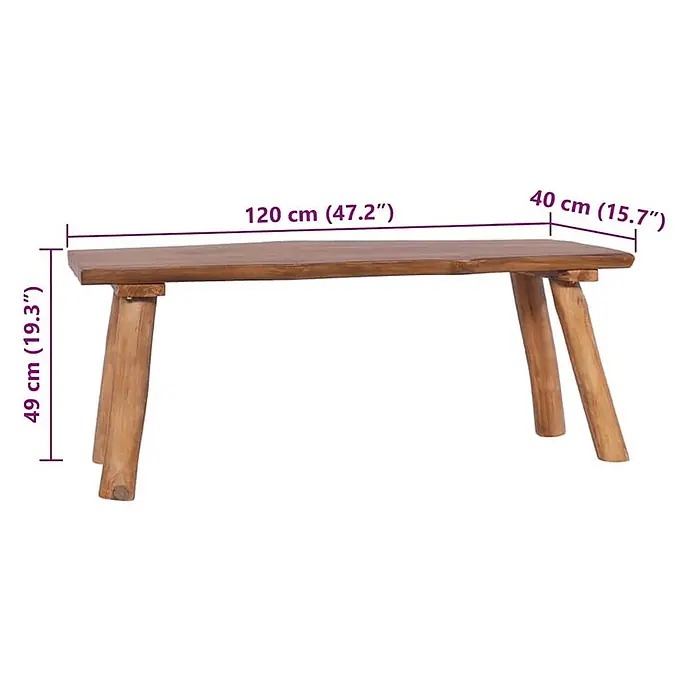 Furnicato Gartenbank Teak-Massivholz - B x T x H: 120 x 40 x 49 cm, Braun - Rustikale Massivholzbank mit Naturholzoberfläche.