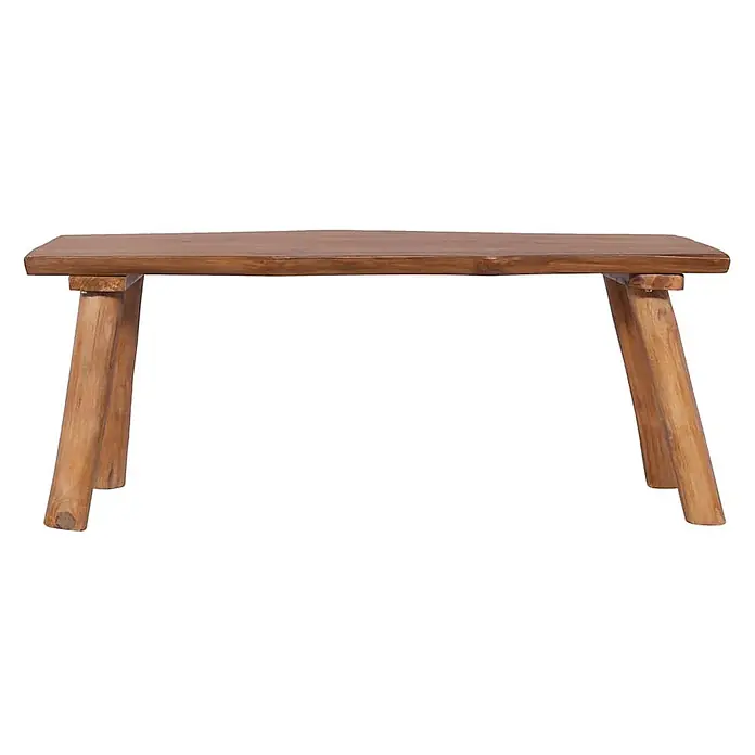 Furnicato Gartenbank Teak-Massivholz - B x T x H: 120 x 40 x 49 cm, Braun - Rustikale Massivholzbank in Naturholzoptik mit schrägen Beinen.