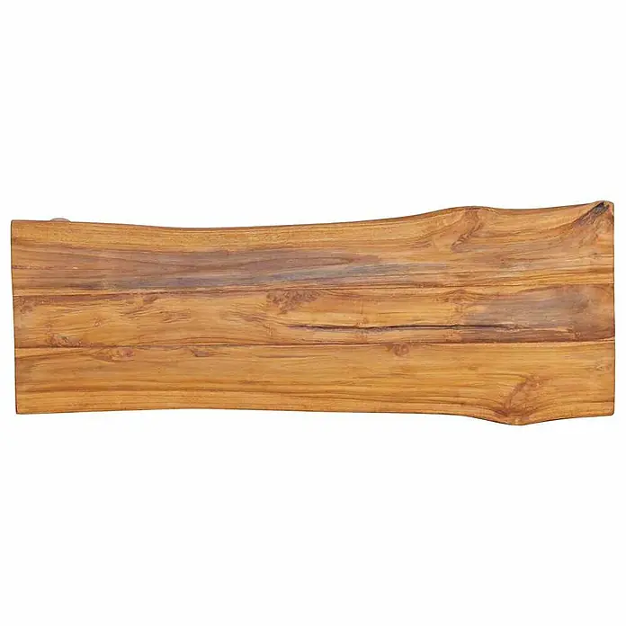 Furnicato Gartenbank Teak-Massivholz - B x T x H: 120 x 40 x 49 cm, Braun - Massive Holzplatte mit Baumkante, naturfarben mit sichtbarer Maserung.