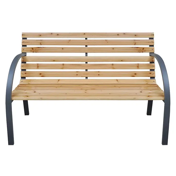 Furnicato Gartenbank Tannen-Massivholz - B x T x H: 112 x 54,5 x 73 cm, Braun - Gartenbank aus Holzlatten mit grauem Metallrahmen und geschwungenen Armlehnen.