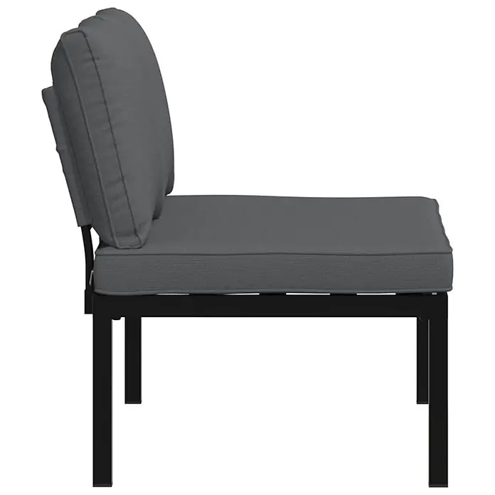 Furnicato Gartenbank pulverbeschichtetes Aluminium - B x T x H: 110 x 73 x 73 cm, Schwarz - Dunkelgrauer Outdoor-Loungesessel mit schwarzem Metallgestell, Seitenansicht.