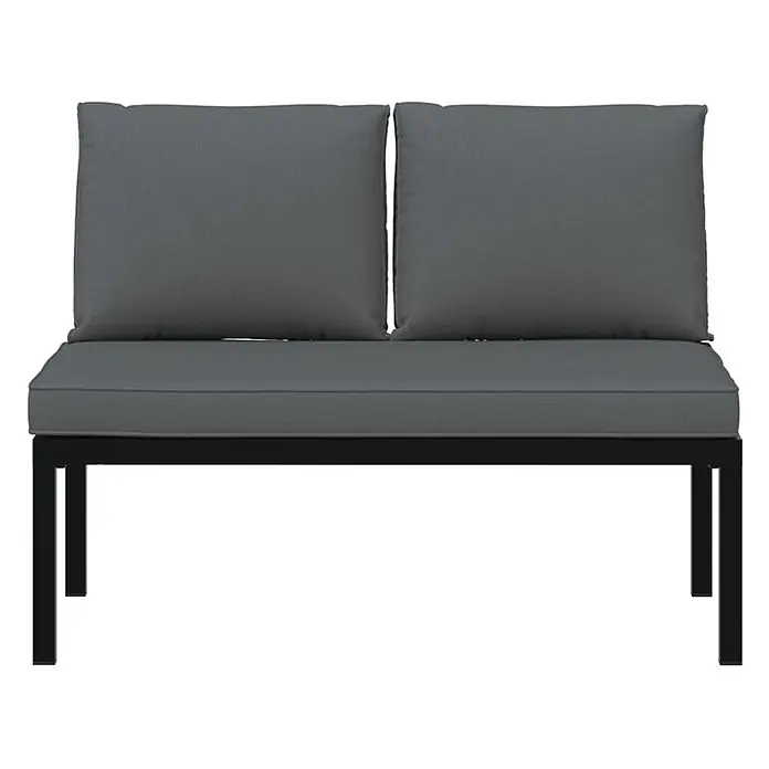 Furnicato Gartenbank pulverbeschichtetes Aluminium - B x T x H: 110 x 73 x 73 cm, Schwarz - Zweisitzer Gartensofa mit dunkelgrauen Kissen und schwarzem Metallrahmen.