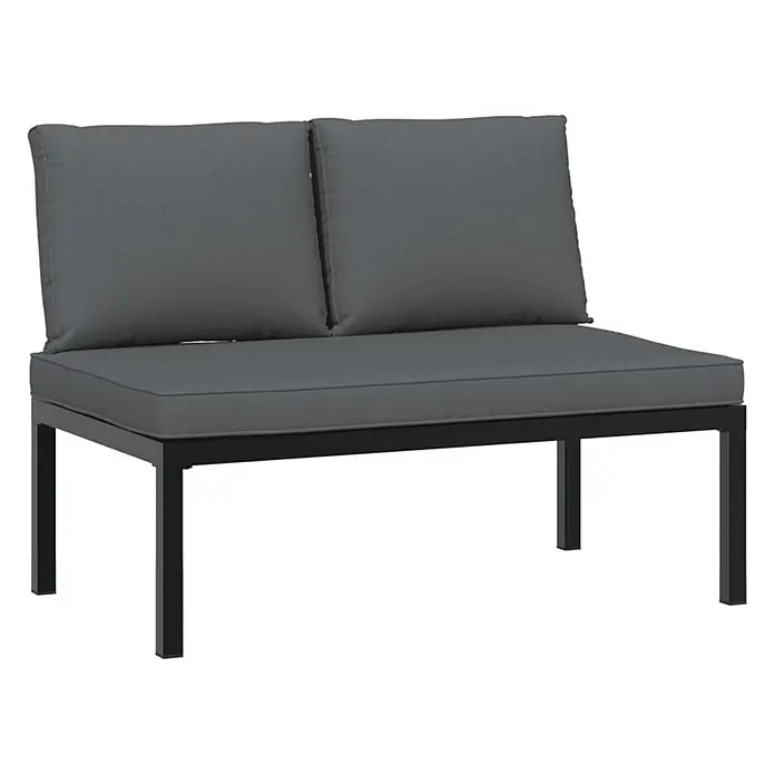 Furnicato Gartenbank pulverbeschichtetes Aluminium - B x T x H: 110 x 73 x 73 cm, Schwarz - Dunkelgraues 2-Sitzer Outdoor-Sofa mit schwarzem Metallgestell und Kissen.