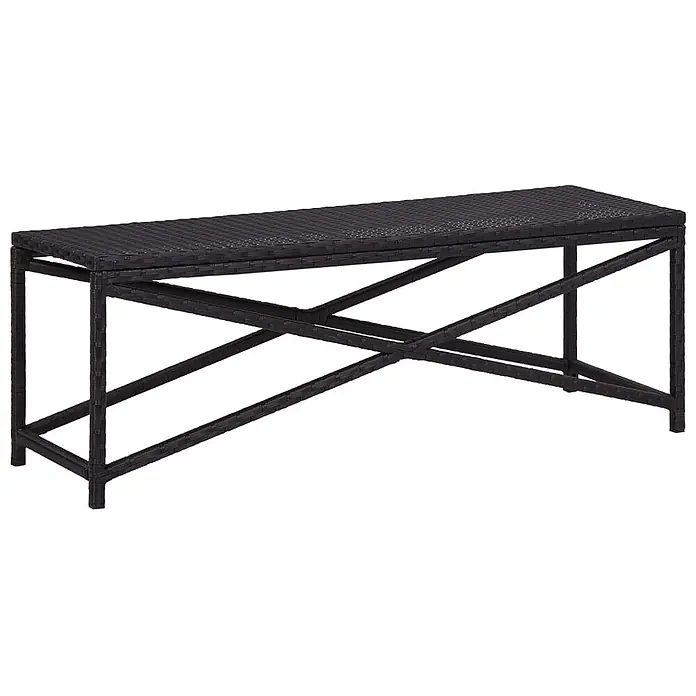 Furnicato Gartenbank PE-Rattan - B x T x H: 120 x 40 x 43 cm, Schwarz - Schwarze Outdoor-Bank aus Geflecht mit X-förmigen Beinen.