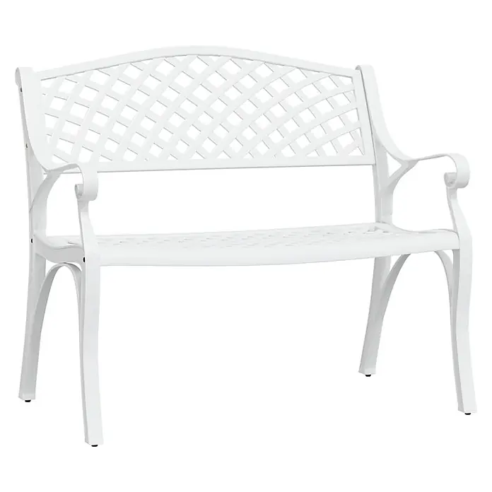 Furnicato Gartenbank Aluminiumguss - B x T x H: 102 x 50 x 83 cm, Weiß - Weiße Metallgartenbank mit Gitterlehne und -sitz für den Außenbereich.