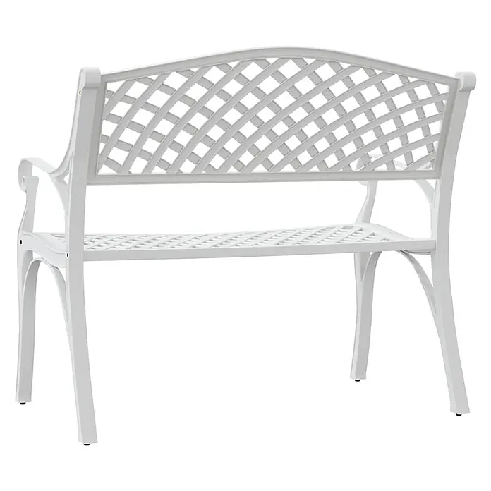 Furnicato Gartenbank Aluminiumguss - B x T x H: 102 x 50 x 83 cm, Weiß - Weiße Metallgartenbank mit Gitterlehne und Sitzfläche.