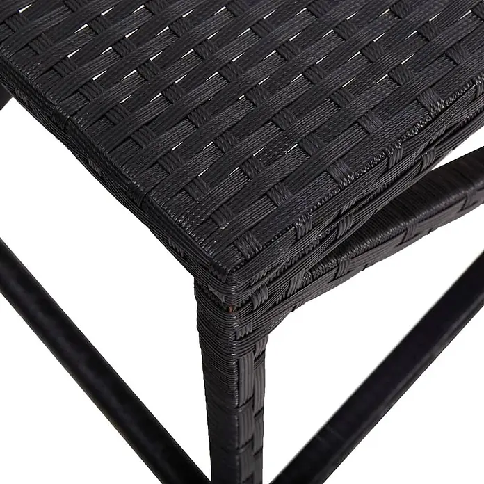 Furnicato Gartenbank PE-Rattan - B x T x H: 120 x 40 x 43 cm, Schwarz - Nahaufnahme von schwarzen geflochtenen Polyrattan-Möbeln mit aufwendiger Textur.