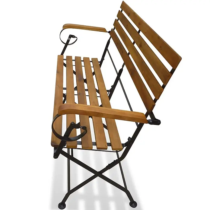 Furnicato Gartenbank Akazienholz Ölfinish - B x T x H: 112 x 46 x 85 cm, Braun - Klappbare Gartenbank aus Holz mit schwarzem Metallgestell.