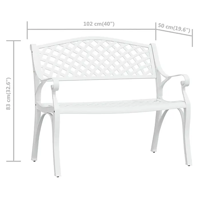Furnicato Gartenbank Aluminiumguss - B x T x H: 102 x 50 x 83 cm, Weiß - Weiße Metall-Gartenbank mit Gittermuster in Rückenlehne und Sitzfläche, Maße: 102x50x83 cm (BxTxH).