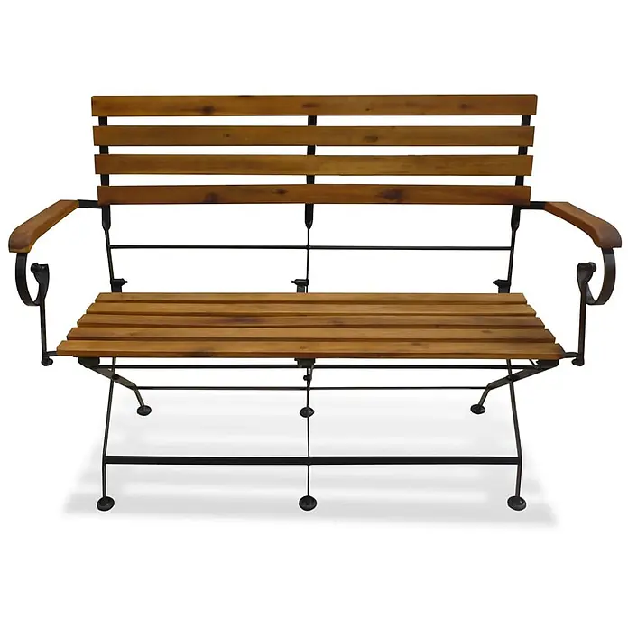 Furnicato Gartenbank Akazienholz Ölfinish - B x T x H: 112 x 46 x 85 cm, Braun - Gartenbank aus Holz mit schwarzem Metallrahmen und Armlehnen.