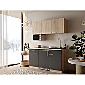 Respekta Miniküche Ingrid (Breite: 150 cm, Grau, Mit Kochfeld + Kühlschrank + Mikrowelle) | BAUHAUS