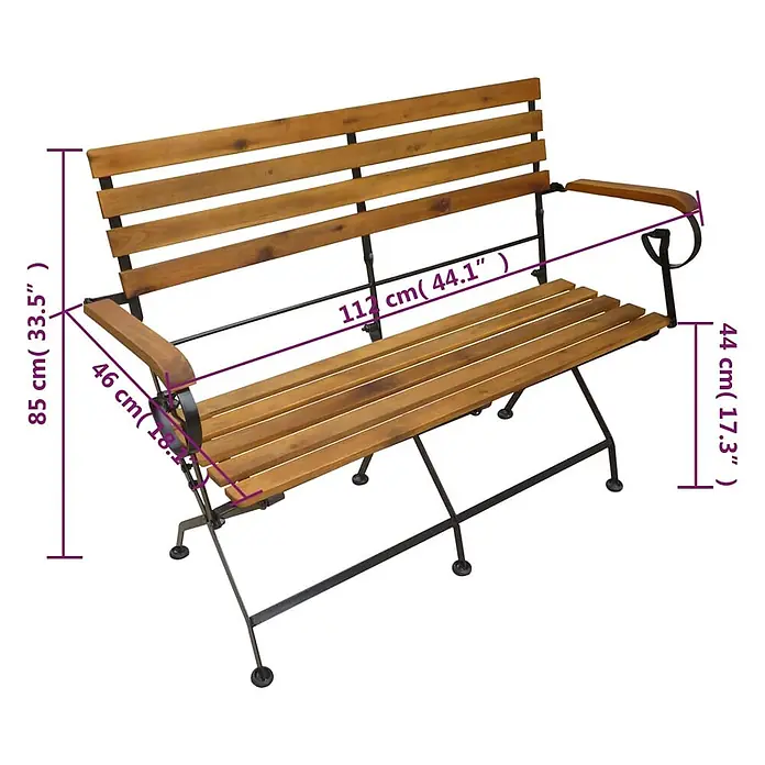 Furnicato Gartenbank Akazienholz Ölfinish - B x T x H: 112 x 46 x 85 cm, Braun - Holz-Gartenbank mit schwarzem Metallgestell. Maße: 112 cm Länge, 85 cm Gesamthöhe, 46 cm Sitztiefe und 44 cm Sitzhöhe.