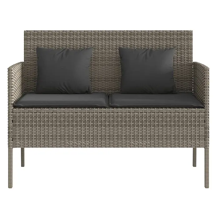 Furnicato Gartenbank PE-Rattan - B x T x H: 113 x 61 x 87 cm, Grau - Graue Zweisitzer-Gartenbank in Rattan-Optik mit dunkelgrauen Sitz- und Rückenkissen für den Außenbereich.