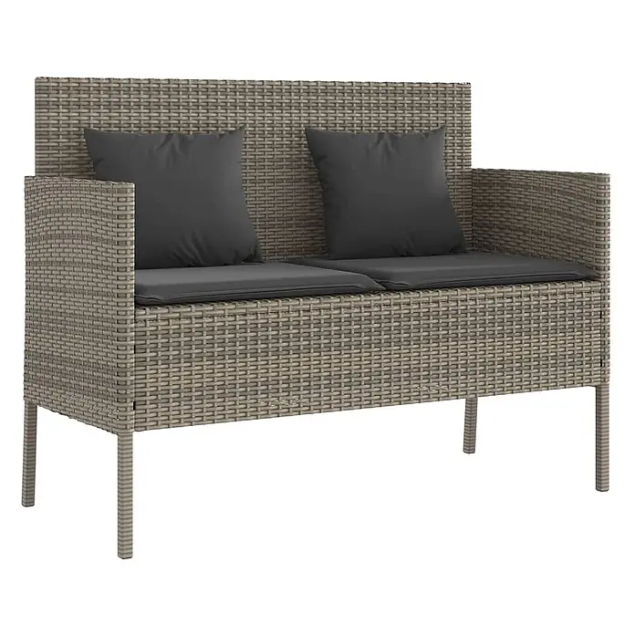 Furnicato Gartenbank PE-Rattan - B x T x H: 113 x 61 x 87 cm, Grau - Zweisitzer hellgraues Rattan-Gartenssofa mit dunkelgrauen Kissen.