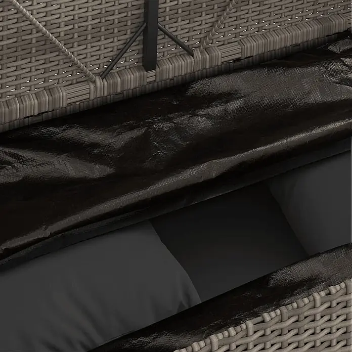 Furnicato Gartenbank - B x T x H: 113 x 61 x 87 cm, Grau - Offene graue Rattan-Aufbewahrungsbox mit schwarzem Schutzfutter, das dunkelgraue Kissen im Inneren zeigt.