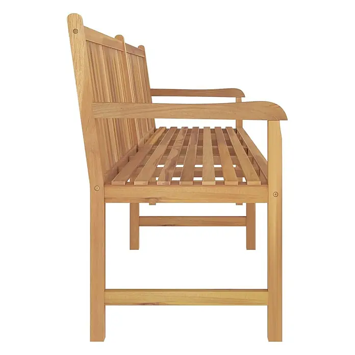 Furnicato Gartenbank Teak-Hartholz - B x T x H: 228 x 62,5 x 90 cm, Braun - Seitenansicht einer hellbraunen Holzgartenbank mit Lattenrost und Armlehnen.