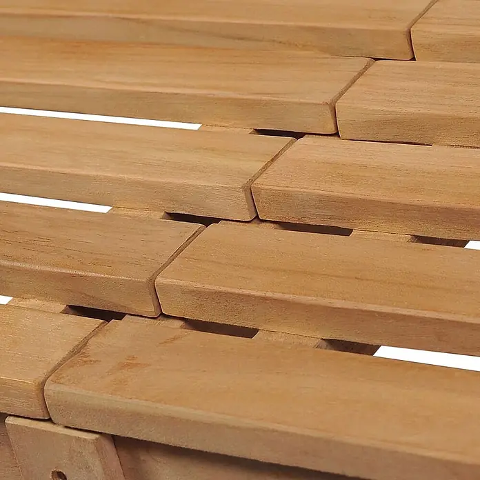 Furnicato Gartenbank Teak-Hartholz - B x T x H: 228 x 62,5 x 90 cm, Braun - Nahaufnahme von überlappenden hellbraunen Holzlatten.