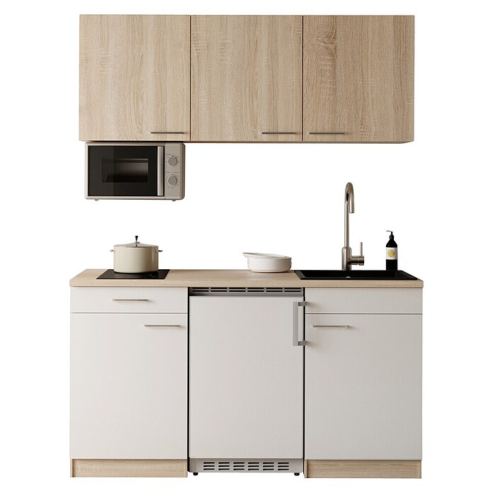 Respekta Miniküche Ingrid (Breite: 150 cm, Weiß, Mit Kochfeld + Kühlschrank + Mikrowelle) | BAUHAUS