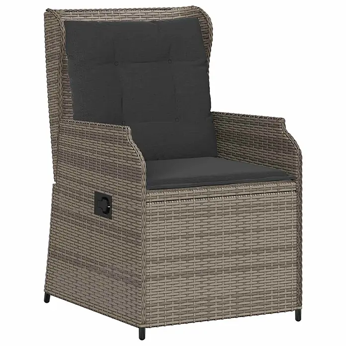 Furnicato Gartenbank - Grau - Verstellbarer Polyrattan-Sessel mit dunkelgrauen Kissen.