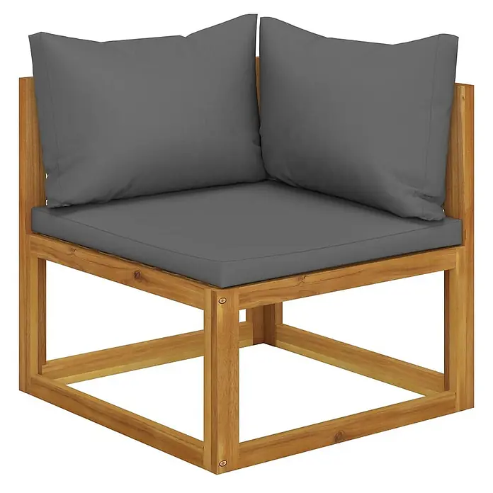 Furnicato Gartenbank Akazien-Massivholz geölt - B x T x H: 70 x 70 x 60 cm, Dunkelgrau - Eck-Gartenstuhl mit Naturholzrahmen und dunkelgrauen Sitz- und Rückenkissen.