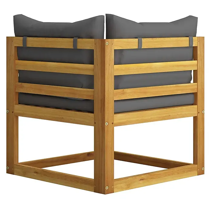 Furnicato Gartenbank Akazien-Massivholz geölt - B x T x H: 70 x 70 x 60 cm, Dunkelgrau - Ecksofa-Modul aus Holz für den Außenbereich mit dunkelgrauen Kissen.