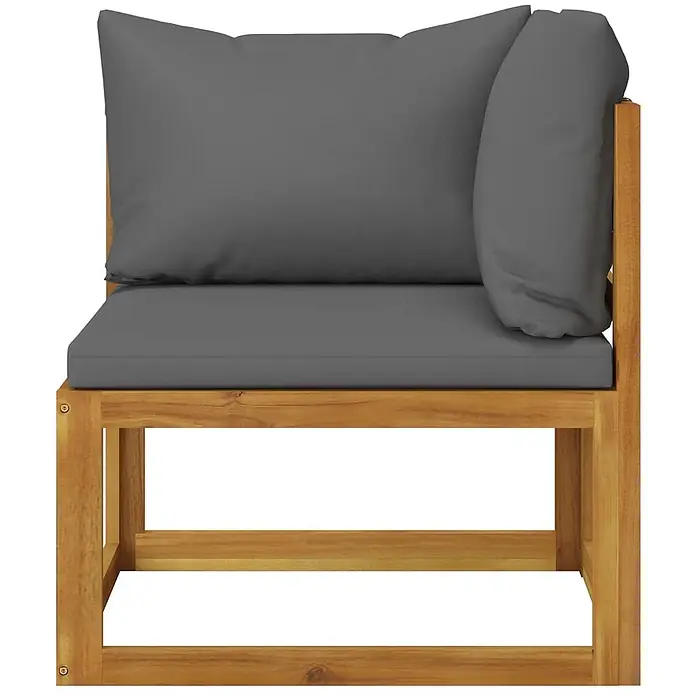 Furnicato Gartenbank Akazien-Massivholz geölt - B x T x H: 70 x 70 x 60 cm, Dunkelgrau - Hölzerner Outdoor-Ecksessel mit dunkelgrauen Kissen.