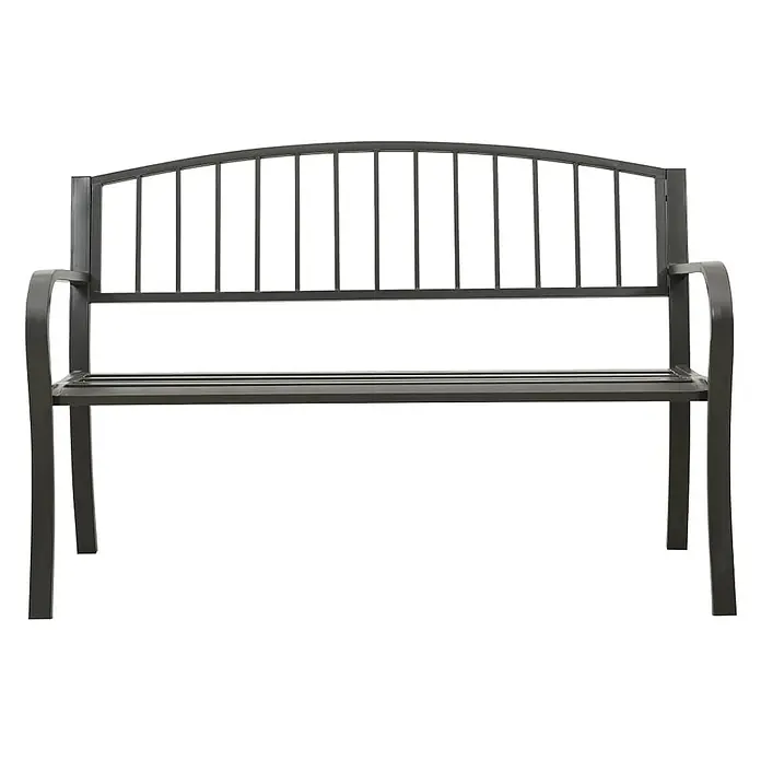 Furnicato Gartenbank pulverbeschichtet - B x T x H: 120 x 51 x 81 cm, Grau - Dunkelgraue Metallgartenbank mit gewölbter Rückenlehne und Lattenrostsitzfläche.