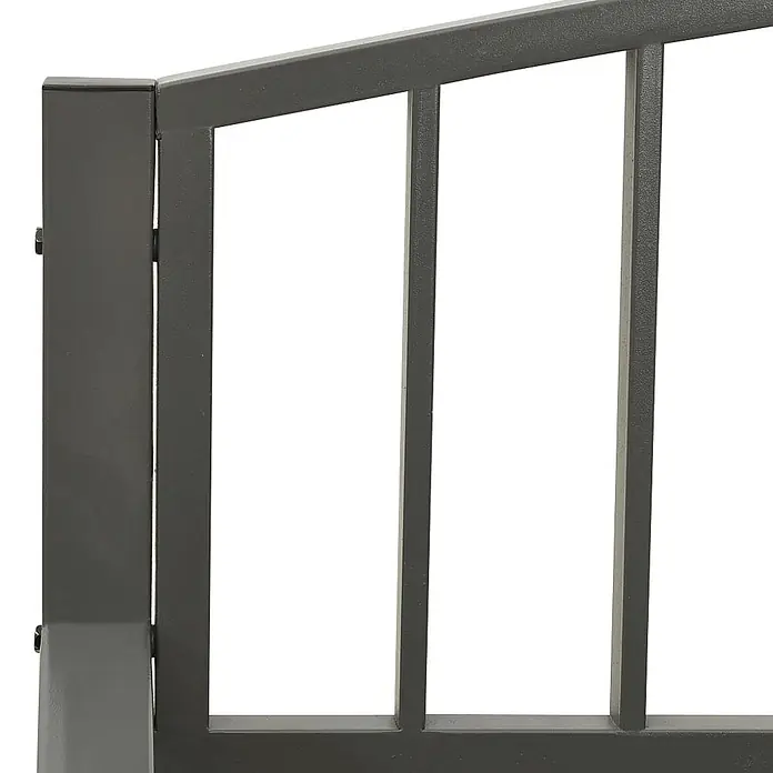 Furnicato Gartenbank pulverbeschichtet - B x T x H: 120 x 51 x 81 cm, Grau - Dunkelgraues Metallzaun- oder Torsegment mit vertikalen Stäben und Pfosten.