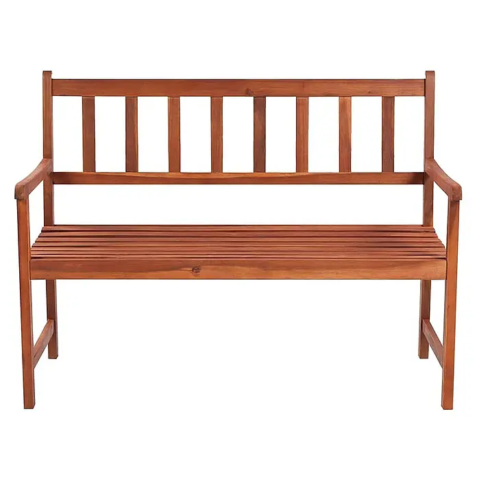 Furnicato Gartenbank Akazienholz geölt - B x T x H: 58 x 120 x 90 cm, Taupe - Rotbraune Gartenbank aus Holz mit Lattenrostsitz, Rückenlehne und Armlehnen.