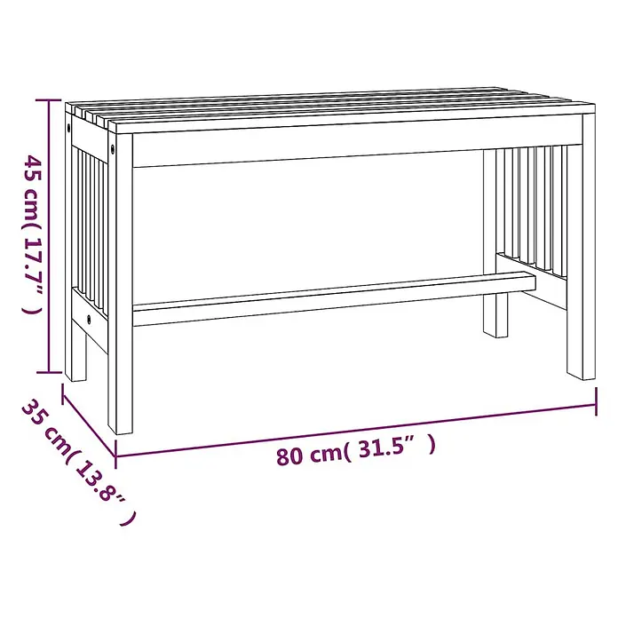 Furnicato Gartenbank - B x T x H: 35 x 80 x 45 cm, Braun - Holzbank mit Lattenrost und Querstrebe, mit Produktmaßen dargestellt.