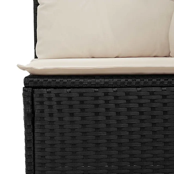 Furnicato Gartenbank Poly-Rattan - B x T x H: 108 x 110 x 95 cm, Schwarz und Cremeweiß - Schwarzes Rattanmöbel mit cremefarbenen Sitz- und Rückenkissen.